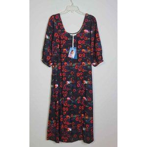 New Rachel Comey Kodak Red Floral Midi Dress 3/4 Sleeves Size 8